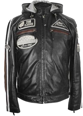 Zerimar Herrjacka i äkta läder - snygg cykeljacka för män - slitstarkt läder - klassisk motorcykelstil - premiumplagg, Svart noir noir, XXL