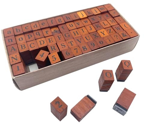 MUWINC Stamps-70 PCS Crafting Kit for Scrapbook,Wooden Rubber Alphabet & Number Stamp Set with Storage Box for Scrapbook, Card Making and DIY Projects