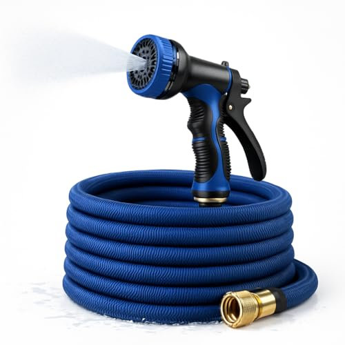 ARTICCO Manguera de jardín extensible, 15 m, azul, flexible con boquilla