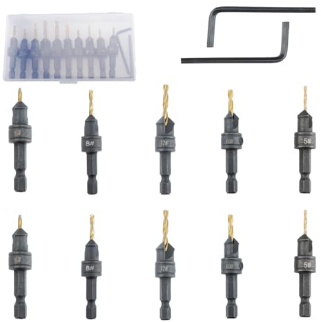 oupados 10 Pièces Forets Bois Réglables Jeu de Fraises Tige hexagonale Réglable avec Boîte pour le Travail du Bois