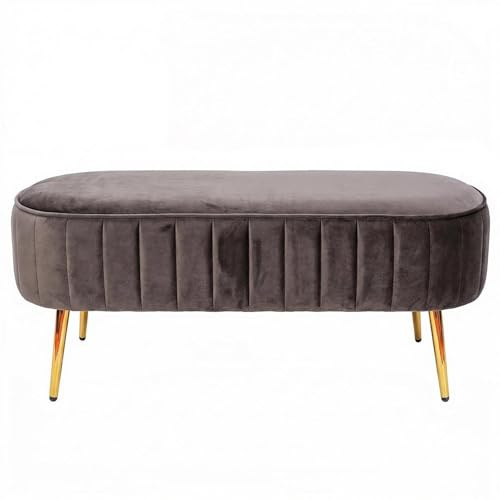 FWStyle Mink Velvet Cushioned Bench Seat – Ribbed Upholstery with Padded Cushion – Gold Metal Legs – Partially Assembled Accent Seating for Living Room - Bedroom - Entryway