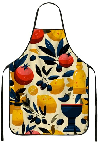 Delantales modernos y coloridos para cocinar, diseño de frutas amarillas, delantal de cocina para adultos, textura de lino culinario de temporada, lavable, Amarillo, 24x31 Inch