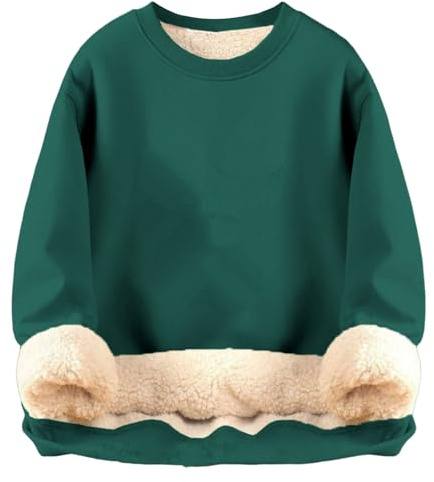Herr vinterfleece rund halsringad tröja med varm sherpafodring och långärmad termopullover, grön medium