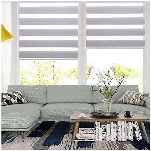 SMONTER Easy Fix Zebra Roller Blind,Day and Night Blinds Curtains with Install Accessories (110CMx150CM, GREY)