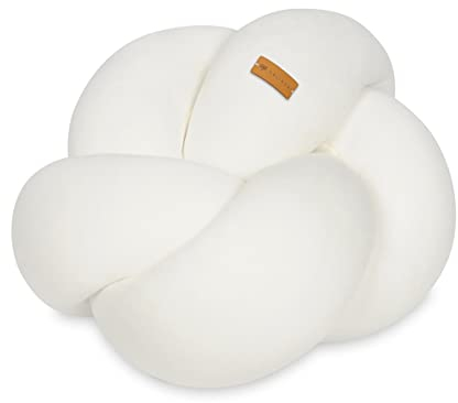 Velinda Knotenkissen Dekokissen Flechtkissen Sofakissen Zierkissen in Handarbeit 40x36cm (Muster: cremefarben)