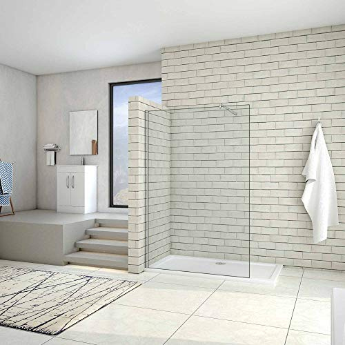 AICA paroi de douche 160x200cm douche à l'italienne en 10mm verre anticalcaire et securit avec une barre de fixation extensible