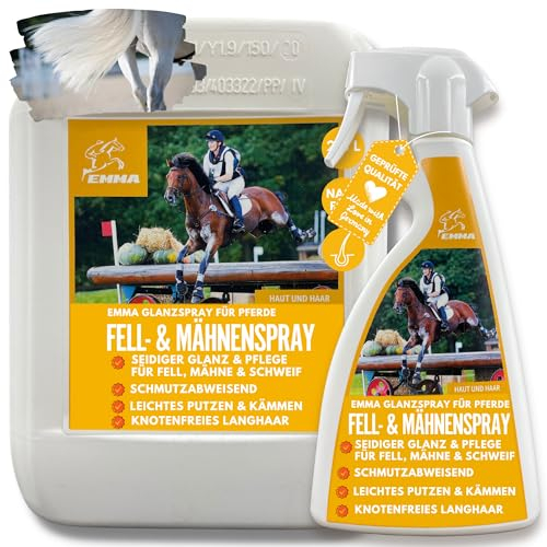 Mähnenspray Pferd 0,5 2,5 l Fellpflege Pferde Glanzspray & Kämmbarkeit Fell Mähne Schweif I Schweifspray für Pferde Pflegeset I Top Glanz & leichtes kämmen I Conditioner I Anti Frizz Detangler Spray