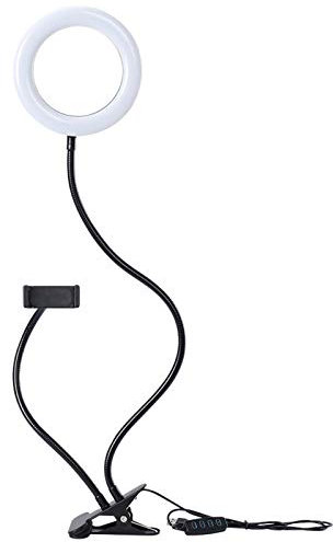 D90DS - Anillo de luz LED (9 cm, con soporte para smartphone, con 3 modos de color, 10 niveles de brillo, cuello de cisne de 360° y puerto USB para fotografía de belleza, maquillaje, streaming y