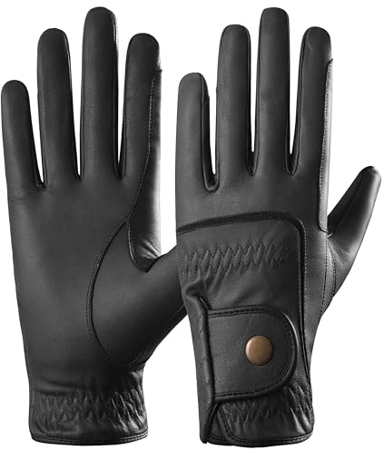 AFE Genuine Leather Horse Riding Gloves Ladies Dublin Track Gloves Leather Equestrian (Black, Medium)