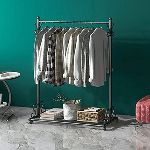 AZHANGYB Schwerlast KleiderstäNder Auf Rollen, KleiderstäNder Klappbar Rollen, Stabil Metall GarderobenstäNder Mit Rollen Einfach Schnellaufbau (Black 80cm)