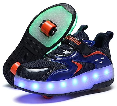 Skridsko Rullskridskor, flickor, pojkar med hjul, skateboardskor, justerbara ungdomsskor med hjul, gymnastikskor med hjul för barn med blinkande LED-belysning, blå, 34 EU
