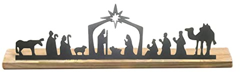 BestAlice Portavelas de Navidad, Vela Central de Metal de 11.8 Pulgadas, Juego de Belén con Base de Madera para Decoración de Mesa de Boda, Fiesta Interior de Navidad(A)