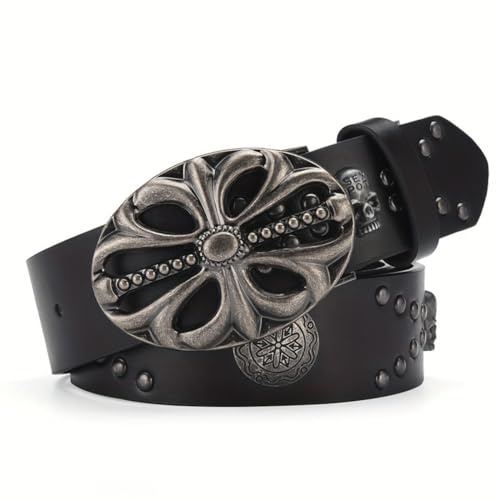 OATSBAS Cinturón para hombre, estilo bohemio, vintage, esqueleto para mujer, cinturón remachado, hip hop, punk, rock, Y2K, Negro -, 119 cm