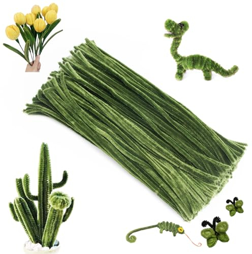 jijAcraft 6MM Salbeigrün Pfeifenreiniger, 30CM Pfeifenputzer zum Basteln, 100 Stück Biegebruchs Chenilledraht, Blumen Pfeifenreiniger für DIY Basteln, Dekorieren