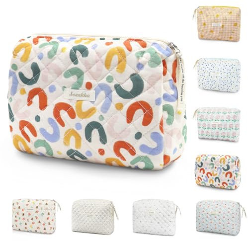 Travel Toiletry Bag, Cotton Floral Travel Makeup Bag, Portable Cosmetic Bag, Traveling Makeup Storage Bag for Women Girls (Colorful U)