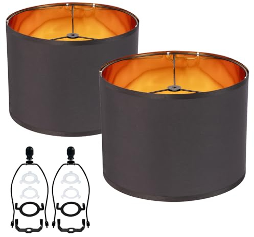 Duoerwo Black Large Farmhouse Drum 12 Inches Lamp Shades Set Of 2 Vintage Barrel Barrel Decorative,For Table Lamps,For Floor Lamps，For Wall Lamp Lamp Shade Harp Holder Included