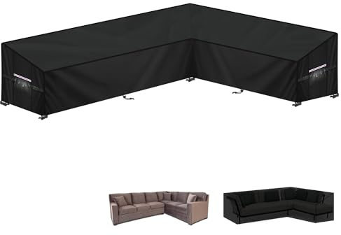 LAMUNI Funda para Muebles de Jardín en Forma L Funda Esquinera Jardin Impermeable Funda Protectora para Sofá de Jardín Funda Muebles Exterior en L Funda Sofa de Exterior, 280x190x90x80/60cm