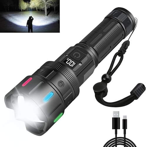 WindFire Torches LED Super Bright, 500000 Lumens Rechargeable Torch Battery Powered, High Power Flashlight with LCD Display, Powerful Tactical Flash Light for Camping Hiking Dog Walking Emergency