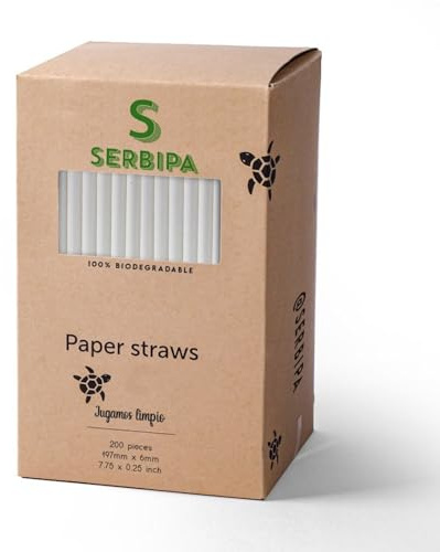 200 White Super Sturdy 4 layers paper Straws Individually wrapped, for Drinking, Parties, Baby Showers, Anniversaries, Weddings, Restaurants, Food Services. [197mm/6mm] - [7.75inch/0.25 inch]
