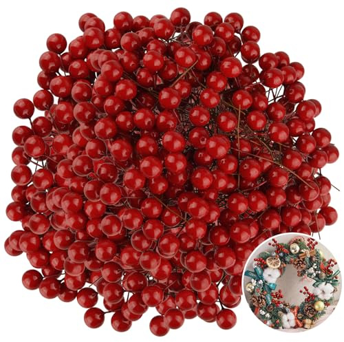 PLULON 500 Piezas de Bayas de Acebo Rojas navideñas, Bayas Artificiales, Suministros para Hacer Coronas, Manualidades, Coronas navideñas, Decoraciones para árboles de Mesa