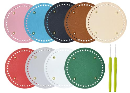 Anlising 9PCS Crochet Bolsa Inferior, Bolsa Cojín Inferior, Enviar 2 Ganchillo, Cojín Inferior de Cuero, Almohadilla Inferior de Bolso, Base para Bolsos Crochet, para Bolso Tejida a Mano DIY (15CM)