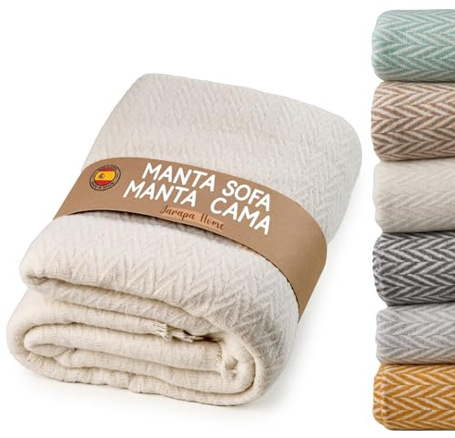 Jarapa Home Made with love Manta sofá, Plaid Sofa, Decoración Ideal para sofás y Camas, Cálida, Suave y Ligera, Colcha Entretiempo, 4 Estaciones, Diseño y Resistente (Crudo, 130x180 cm)