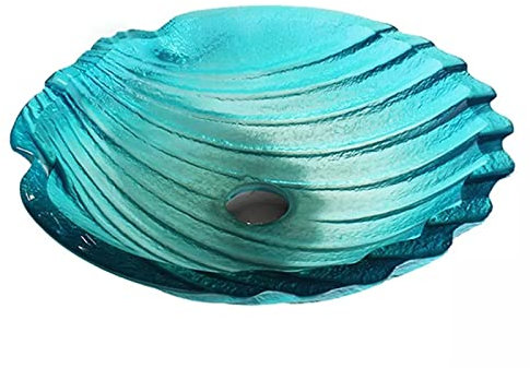 PUFAHAU Lavabo de baño, Lavabo de Concha Azul, Lavabo de Vidrio Templado, Lavabo artístico de sobremesa.