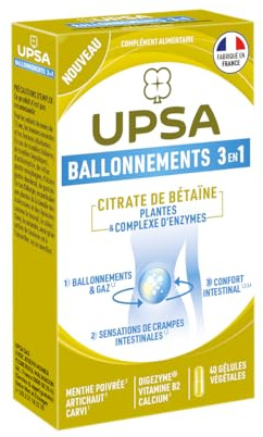 UPSA - Ballonnements 3 en 1 - Complément Alimentaire Naturel - Digestion et Transit - Confort Intestinal - Réduction des Gaz et Gonflements - 30 gélules