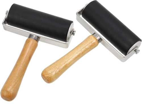 JOINPAYA Rullo in Gomma per Inchiostro 10 CM Set 2 Pezzi Telaio in Metallo Utensile per Timbri e Stampa Artigianale Adatto per Incisioni Scrapbooking e Progetti Grafici