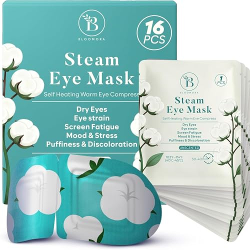 Lot de 16 Masque Chauffant Yeux Sans Parfum – Masque Chauffant Vapeur pour Relaxation, Patch Yeux Secs, Poches et Fatigue – Compresses Auto-Chauffantes Jetables pour le Sommeil et les Voyages