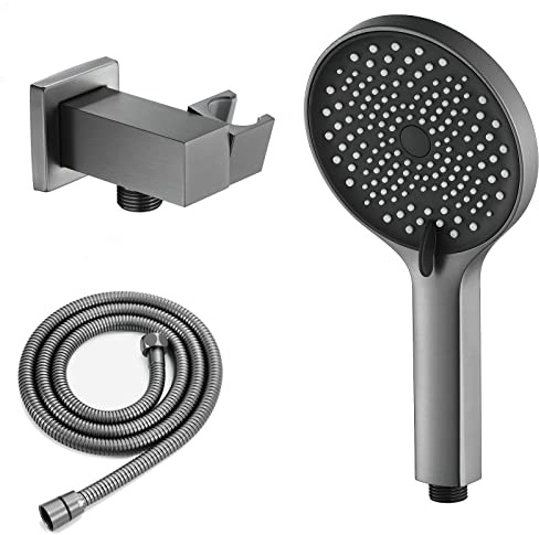 XFLSDHGD Porta Doccia Portatile, Doccia a Mano Rotonda ad Alta Pressione con Tubo Doccia Flessibile da 59 Pollici e Staffa Doccia, Doccia a 3 cornine a spruzzo, Nero (Grigio)