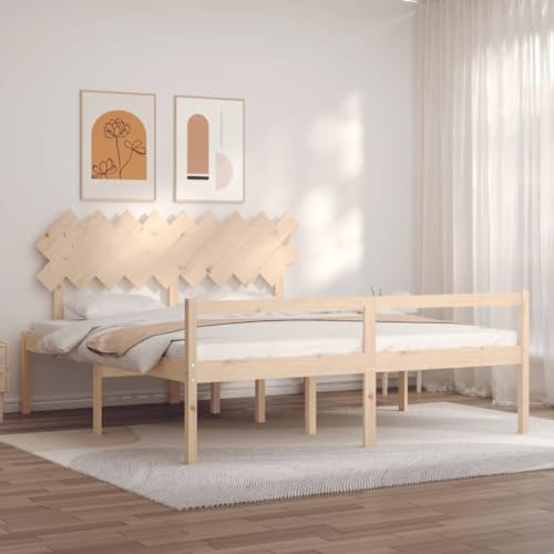 Genérico Cama de Matrimonio para Personas Mayores cabecero Madera Maciza, Camas y somieres Marrón,3195561