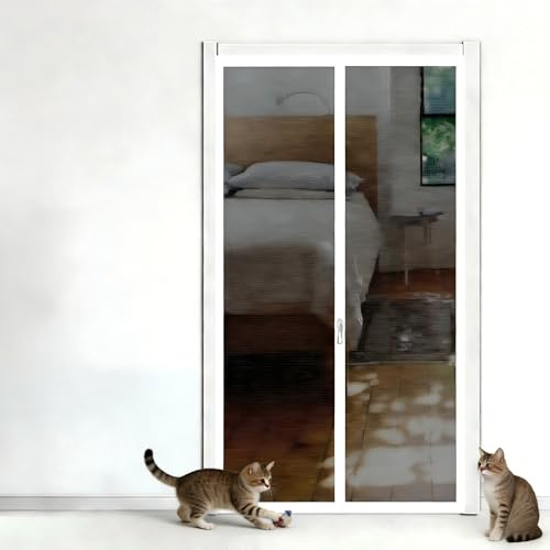 Mosquitera para puerta con cremallera, protección contra insectos para puerta de balcón, cierre automático, sin agujeros, para balcón y puertas de salón, adecuada como rejilla para gatos, negro