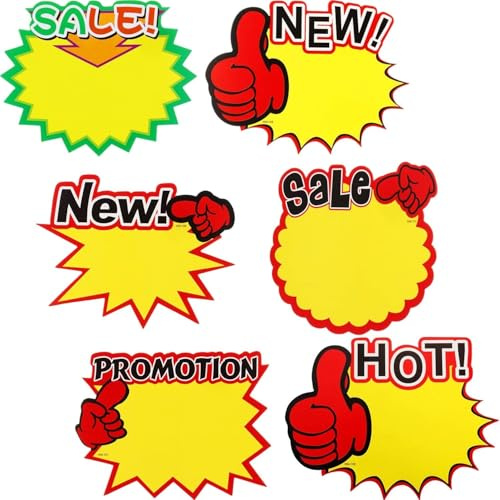 Outus 60 Pieces Starburst Sale Sign Stickers, 7 Inch x 5.5 Inches Sale Paper Tags Price Burst Assorted Display Tags for Retail Store