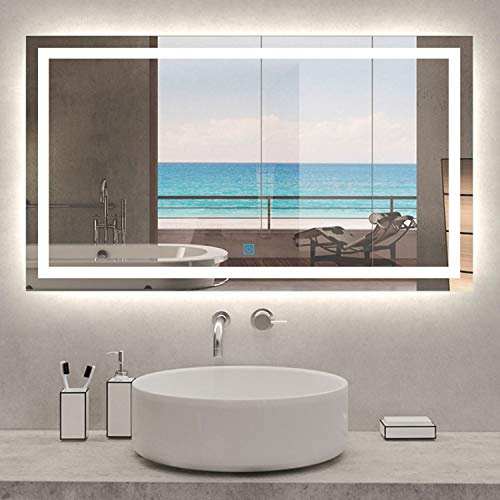 Xinyang Miroir de Salle de Bain Miroir de courtoisie avec éclairage LED et antibuée 100x70cm réversible IP44 Commande par effleurement