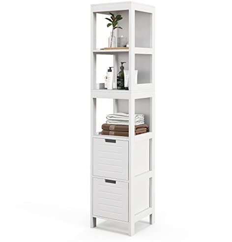 Giantex Mobile Lavatrice Salvaspazio Colonna Bagno, Armadietto Lavatrice Moderno Bianco, Scaffale Multiuso e Elegente, 144,5 x 30 x 30 cm