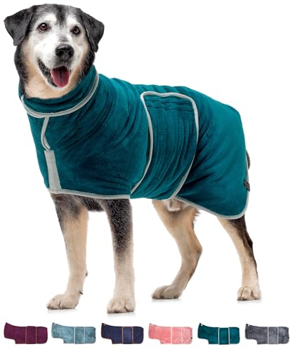 Lucky Paws® Hundebademantel – doppellagiger, Ultra-absorbierender & luxuriös weicher Bademantel Hund – Hunde in Minuten trocknen – Hundehandtuch & Hunde Bademantel in 1 (M, Teal)