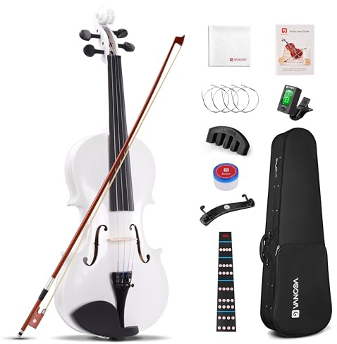 Vangoa 4/4 White Violin Full Size Beginner Fiddle Set, Adult Violin Outfit with Hard Case, Starter Acoustic Violins White Kit violin 4/4 with Premium Accessory for Teens Kids 9-12