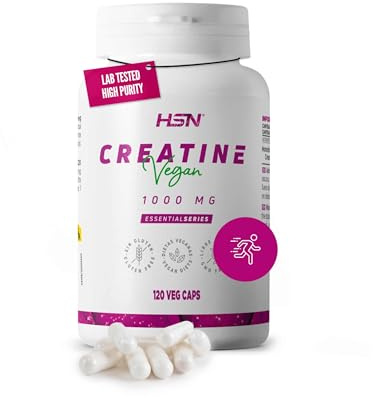 HSN Creatina Monohidrato en Cápsulas | 120 Cápsulas Vegetales | 3 Gramos de Creatina Pura | Materia Prima con informe de pureza y ausencia de contaminantes y degradación | No-GMO, Vegano, Sin Gluten