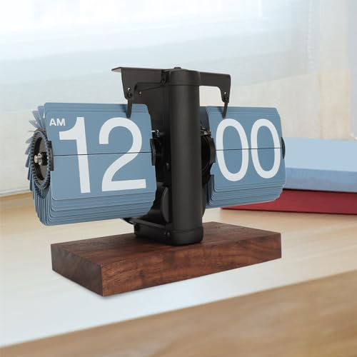 Orologio da Tavolo Vintage a Ribalta con Display Digitale, Automatico a Ingranaggi per la Decorazione dell'Ufficio (Blue)