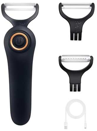 Fitdays Éplucheur Électrique Orbital Sans Fil | 3 Lames Inox Multifonctions (Pommes/Carottes) | Type-C Rechargeable & Léger | Sécurité Auto-Arrêt | Pour Cuisine/Camping (PL907-Noir)