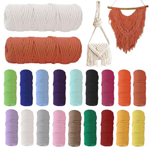 Cuerda Macrame, Juego de 18 Hilo Macrame, Cuerda de Algodón 2mm x 30m, Cordon Macrame, Cordón de Algodón de Macramé para tapices, Colgar Flores, Cortinas y Trabajos Varios