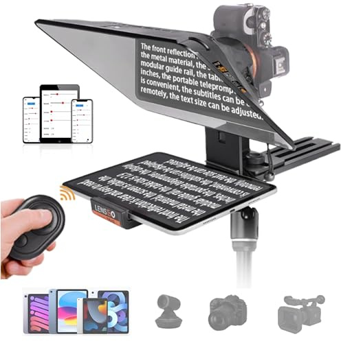 LENSGO TC12 Teleprompter para cámara DSLR/sin Espejo y Tablet de hasta 12,9 Pulgadas. Teleprompter Profesional para grabación de vídeo, vlogging, transmisión en Vivo.