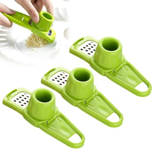 Knoblauchpresse, Multifunktional Garlic Press Set 3 Stück Knoblauch Zerkleinerer Knoblauchreibe, Knoblauchhackwerkzeug Leicht zu Reinigende Knoblauchpresse Küchenhelfer