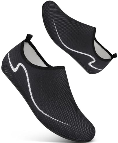 Beach Shoes Water Shoes Swim Swimming Aqua Socks Barefoot for Sea Pool Quick Dry Lightweight Women Men(Wave Black 11.5 UK /46 EU)