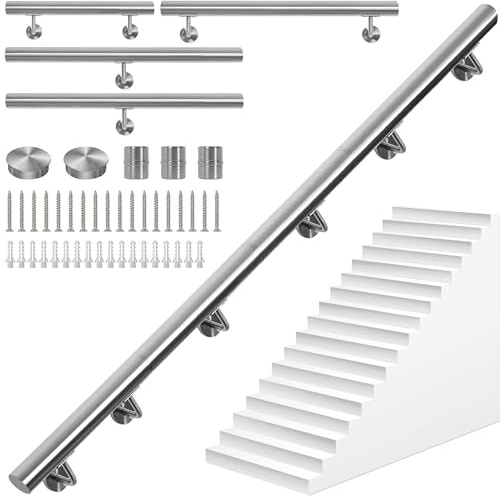 OUUTMEE Stainless Steel Handrail for Stairs – 350CM/11FT Wall-Mounted Stair Railing with Brackets, Ø 42 mm Tube Indoor/Outdoor Handrail for Loft, Porch, Garage & Deck
