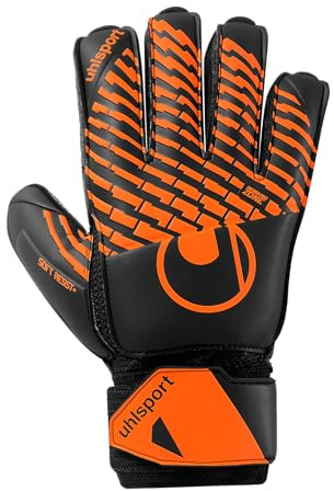 uhlsport Gants de Gardien de But de Football - Soft Resist+ avec stabilisation des Doigts, Noir/Orange Fluo