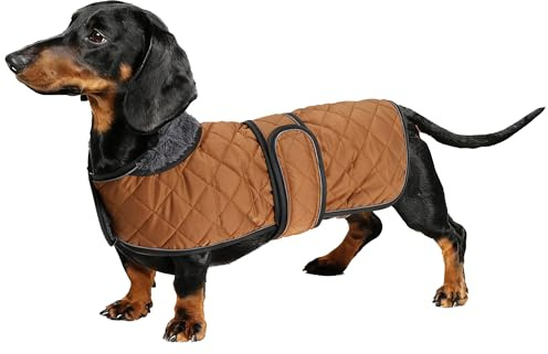 Geyecete-Manteau Chaud imperméable pour Teckel, Manteau d'hiver pour Chien avec Doublure en Polaire Chaude et Bandes réglables,l'hiver Veste pour Petit et Moyen Chien-Marron-XS