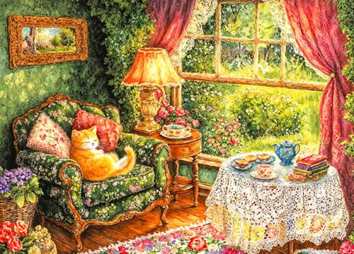 Cozy Time 500 Piece Jigsaw Puzzles for Adults Cat Books Tea Jigsaws for Adults 500 Pieces Puzzle