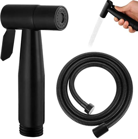 1pcs Toilet Bidet Sprayer Kit, Handheld Douche Spray with Stainless Steel Hose, Leakproof Bidet Attachment for Toilet UK, Ideal for Personal Hygiene, Diaper Cleaning and Pet Bathing (Black)